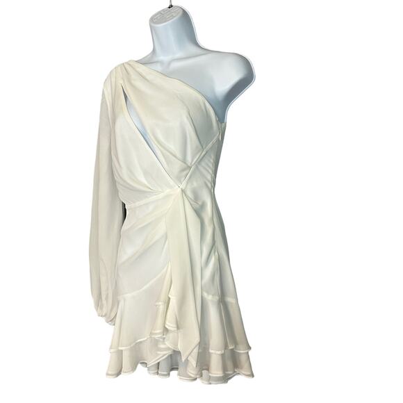 Michael Costello White One Shoulder Mini Dress XS Chiffon Ruched Ruffle $248 NEW - Picture 5 of 10